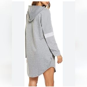 Gray athleisure sweatshirt dress - sporty w/ hood